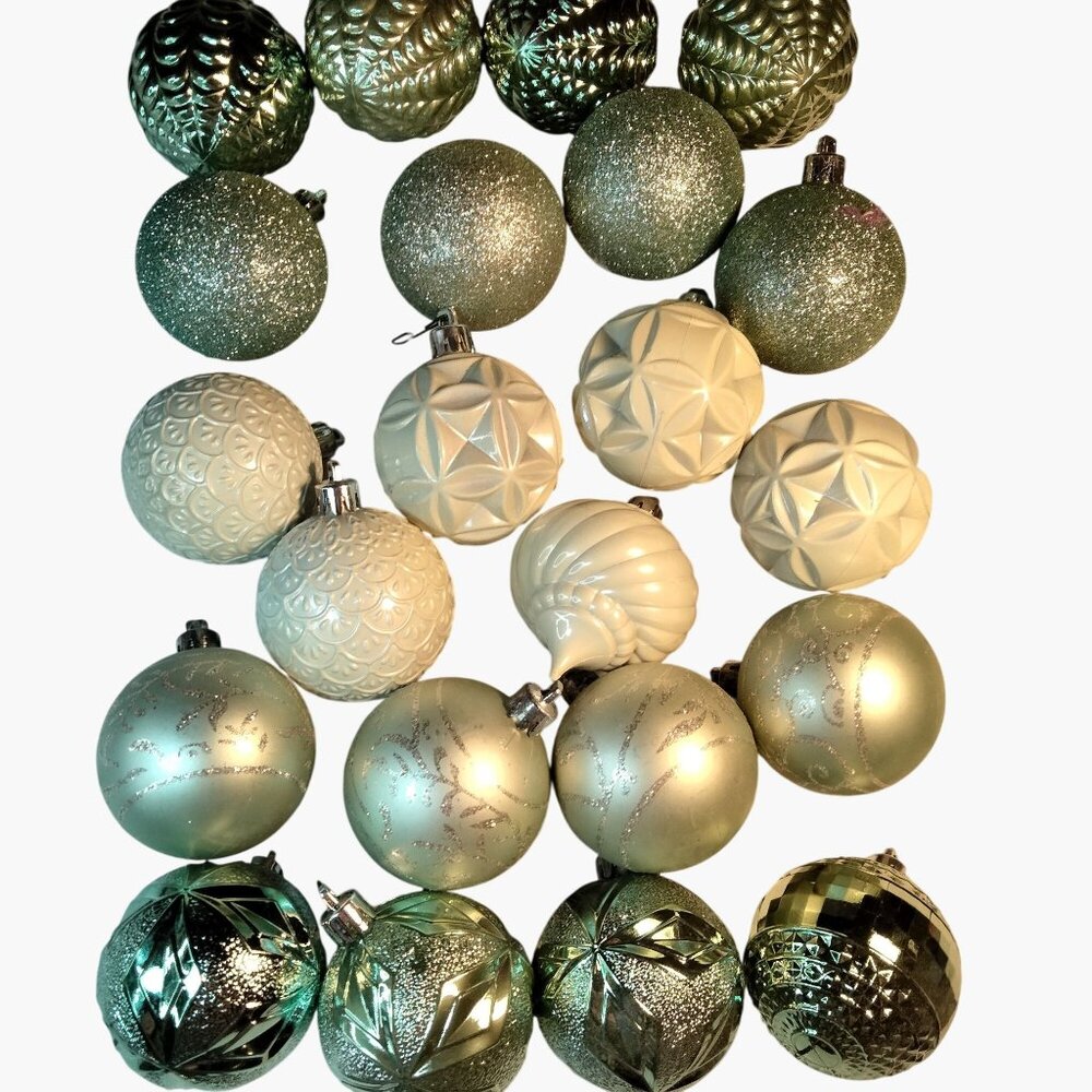 Seafoam Green White Christmas Ornaments Shatterproof Cat Safe Tree Lot 22